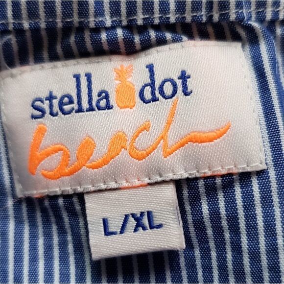 🔹️Stella & Dot Blue Striped Embroidered Dress or Coverup Large - Picture 7 of 7